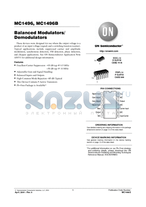 MC1496PG datasheet - BALANCED MODULATORS/DEMODULATORS