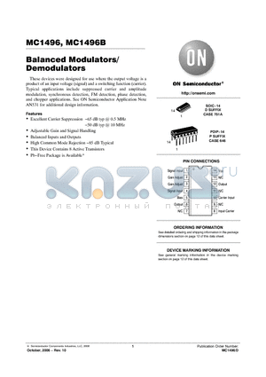 MC1496P1 datasheet - Balanced Modulators/Demodulators