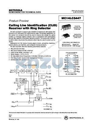 MC14LC5447 datasheet - Calling Line Identification (CLID) Receiver with Ring Detector