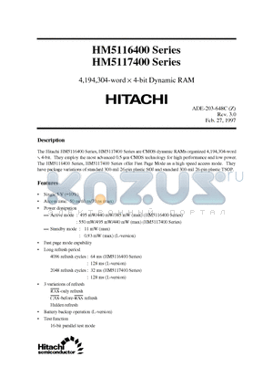 HM5116400 datasheet - 4,194,304 - WORD X 4-BIT DYNAMIC RAM
