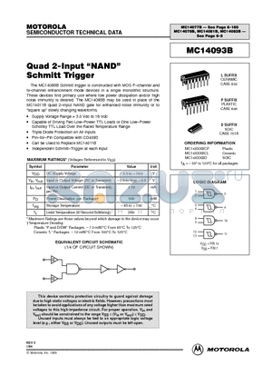 MC14XXXBCP datasheet - QUAD 2 INPUT NAND SCHMITT TRIGGER