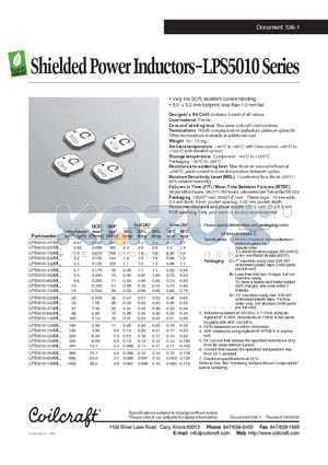 LPS5010-104ML datasheet - Shielded Power Inductors