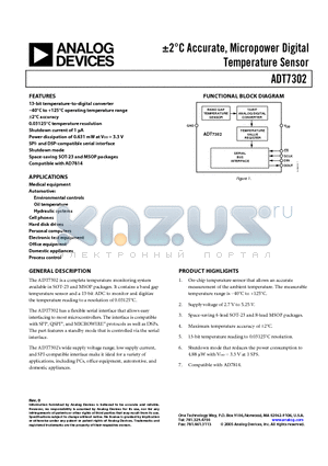 ADT7302ARTZ-REEL7 datasheet - a2 C Accurate, Micropower Digital Temperature Sensor