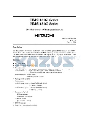 HM5116160LTT-7 datasheet - 1048576-word x 16-bit Dynamic RAM