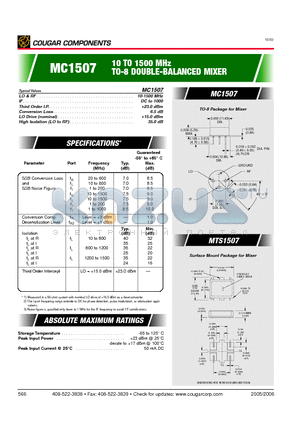 MC1507 datasheet - 10 TO 1500 MHz TO-8 DOUBLE-BALANCED MIXER