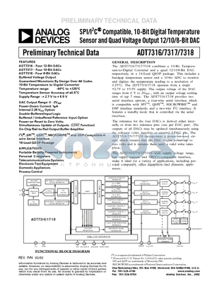 ADT7316 datasheet - SPI/I2C Compatible, 10-Bit Digital Temperature Sensor and Quad Voltage Output 12/10/8-Bit DAC