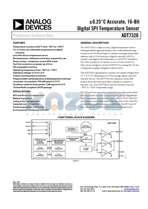 ADT7320UCPZ-R2 datasheet - a0.25`C Accurate, 16-Bit Digital SPI Temperature Sensor