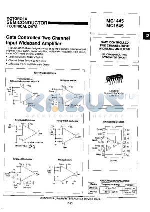 MC1545 datasheet - GATE CONTROLLED TWO CHANNEL INPUT WIDEBAND AMPLIFIER