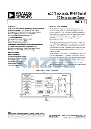 ADT7410TRZ datasheet - a0.5`C Accurate, 16-Bit Digital I2C Temperature Sensor