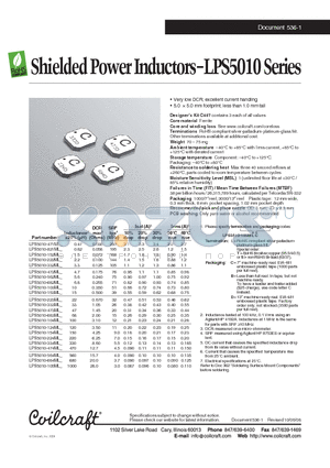 LPS5010-562ML datasheet - Shielded Power Inductors