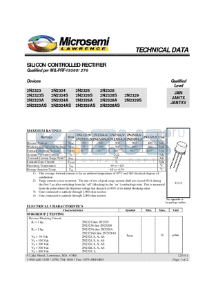 JAN2N2328A datasheet - SILICON CONTROLLED RECTIFIER