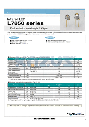 L7850-01 datasheet - Peak emission wavelength: 1.45 lm