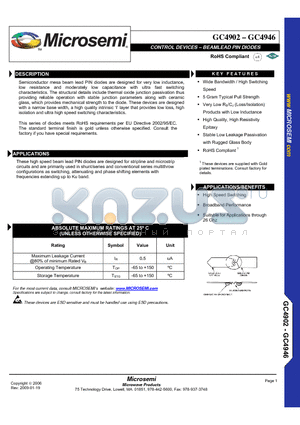 GC4941 datasheet - CONTROL DEVICES - BEAMLEAD PIN DIODES