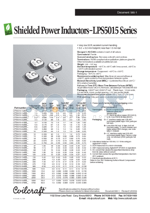 LPS5015-105ML datasheet - Shielded Power Inductors