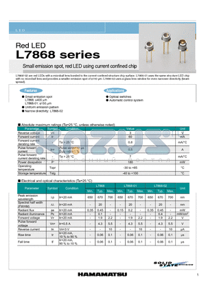 L7868 datasheet - Small emission spot, red LED using current confined chip