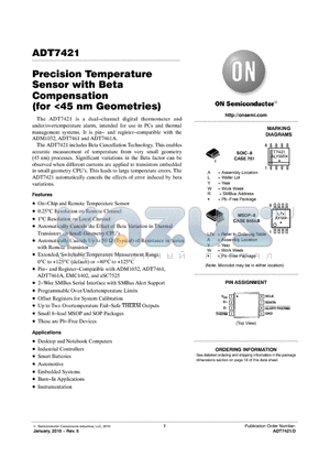 ADT7421ARMZ-2RL7 datasheet - Precision Temperature Sensor with Beta Compensation (for <45 nm Geometries)