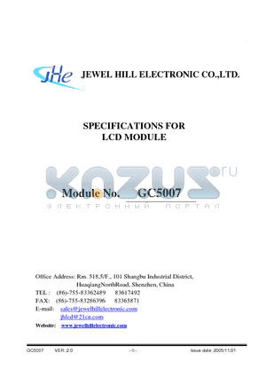 GC5007HWDMPRNP-V00CWNX datasheet - SPECIFICATIONS FOR LCD MODULE