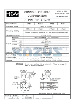 MA52 datasheet - 8 PIN DIP ACMOS