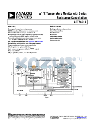 ADT7461AARMZ-2 datasheet - a1`C Temperature Monitor with Series Resistance Cancellation