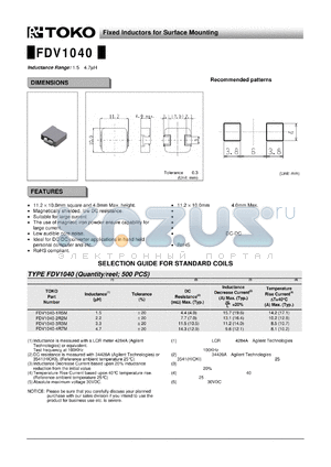FDV1040-1R5M datasheet - Fixed Inductors for Surface Mounting