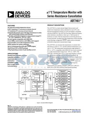 ADT7461AR datasheet - a1`C Temperature Monitor with Series Resistance Cancellation