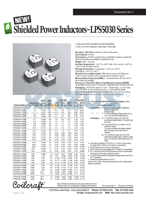 LPS5030-154ML datasheet - Shielded Power Inductors