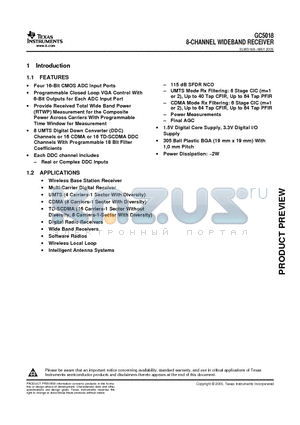 GC5018 datasheet - 8-CHANNEL WIDEBAND RECEIVER