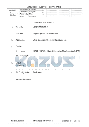 M37516M6-A48KP datasheet - SINGLE-CHIP 8-BIT CMOS MICROCOMPUTER