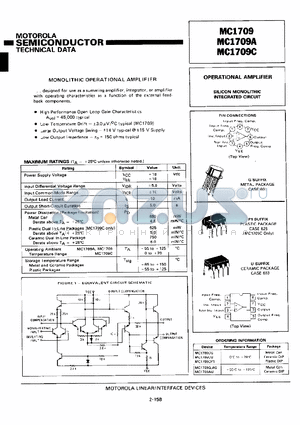 MC1709AU datasheet - MONOLITHIC OPERATIONAL AMPLIFIER