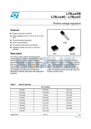 L78L05ABZ datasheet - Positive voltage regulators