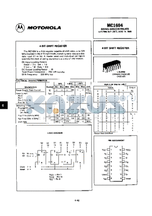 MC1694 datasheet - 4-BIT SHIFT REGISTER