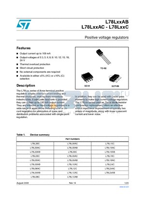 L78L05ACUTR datasheet - Positive voltage regulators