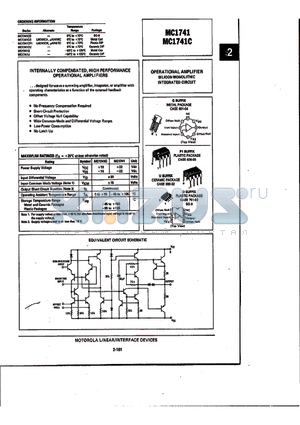 MC1741U datasheet - OPERATIONAL AMPLIFIER SILICON MONOLITHIC INTEGRATED CIRCUIT