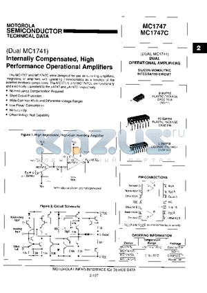 MC1747 datasheet - Internally Compensated, High Performance Operational Amplifiers