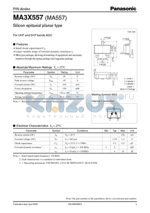 MA557 datasheet - PIN diodes Silicon epitaxial planar type