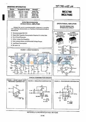 MC1748CG datasheet - HIGH PERFORMANCE OPERATIONAL AMPLIFIERS