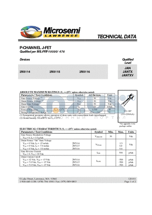 JAN2N5115 datasheet - P-CHANNEL J-FET