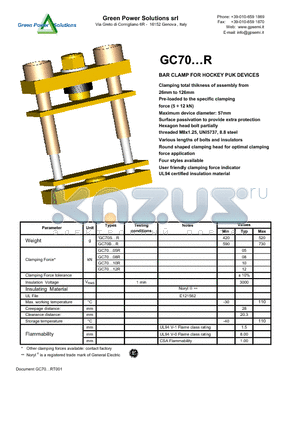 GC7005R datasheet - BAR CLAMP FOR HOCKEY PUK DEVICES