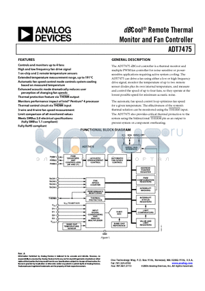 ADT7475 datasheet - dBCool Remote Thermal Monitor and Fan Controller
