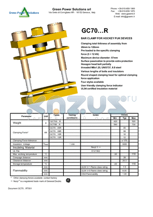 GC70BR datasheet - BAR CLAMP FOR HOCKEY PUK DEVICES