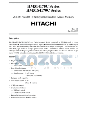 HM514170CTT-8 datasheet - 262,144-word x 16-bit Dynamic Random Access Memory