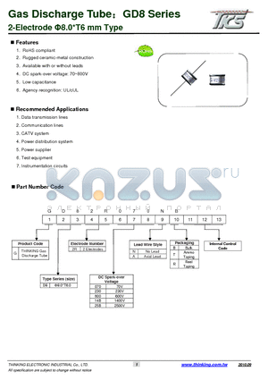 GC82R14BAT datasheet - 2-Electrode 8.0T8 mm High Voltage Type