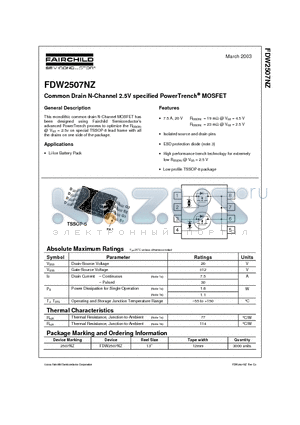 FDW2507NZ datasheet - Common Drain N-Channel 2.5V specified PowerTrench MOSFET