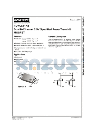 FDW2511NZ datasheet - Dual N-Channel 2.5V Specified PowerTrench MOSFET