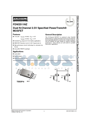 FDW2511NZ datasheet - Dual N-Channel 2.5V Specified PowerTrench^ MOSFET