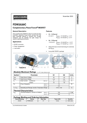 FDW2520 datasheet - Complementary PowerTrench MOSFET
