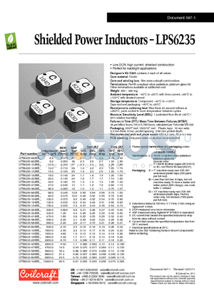 LPS6235-106ML datasheet - Shielded Power Inductors