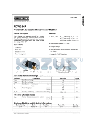 FDW254P_08 datasheet - P-Channel 1.8V Specified PowerTrench MOSFET