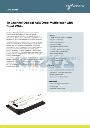 MC1C10200292 datasheet - 10 Channel Optical Add/Drop Multiplexer with Band VOAs