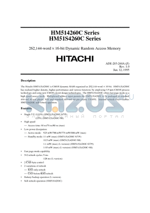 HM514260CJ-7 datasheet - 262,144-word x 16-bit Dynamic Random Access Memory